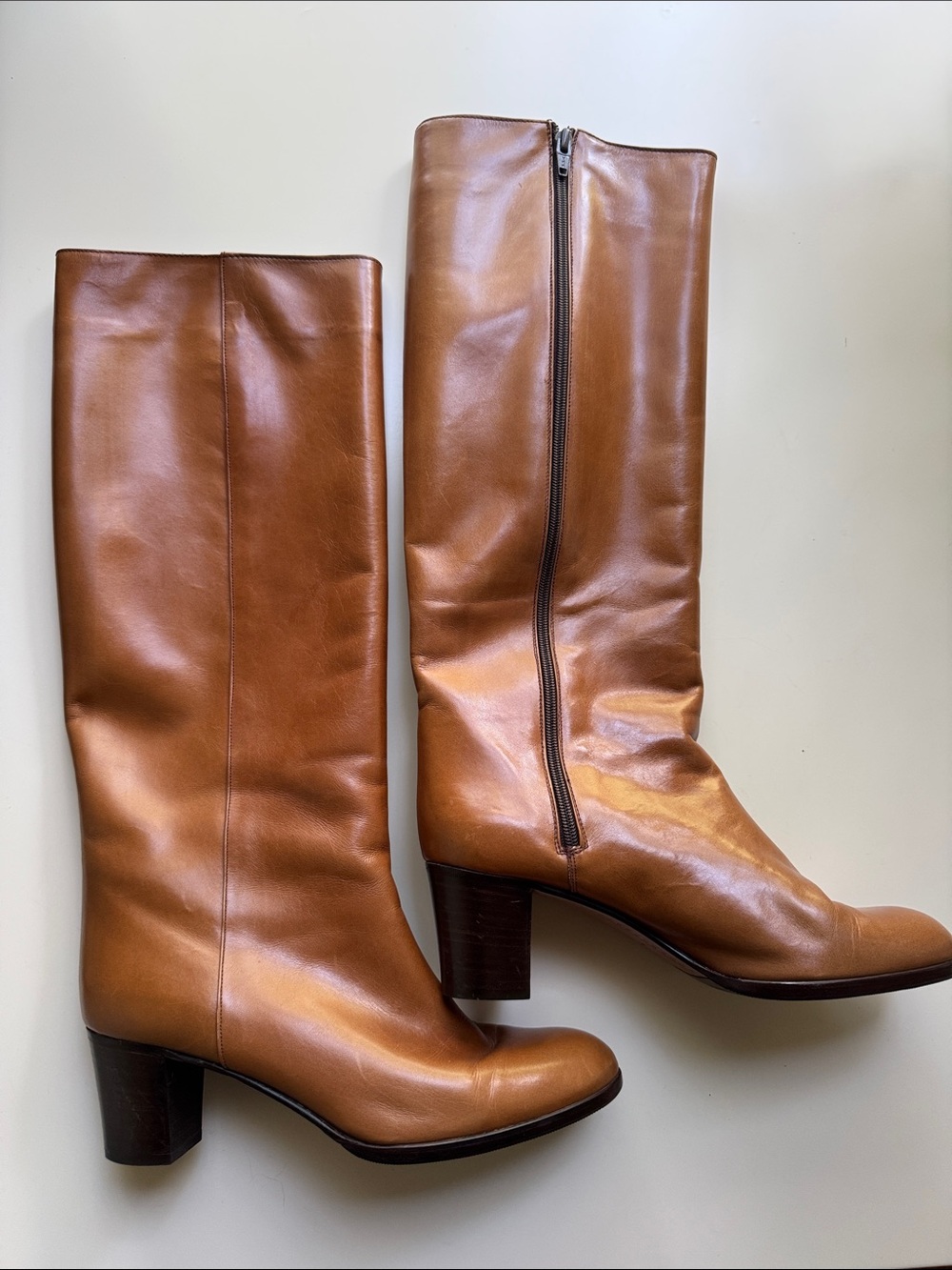 Vintage I. Miller Women’s Mid-Heel Tall Leather Boots in Cognac - Size 39.5